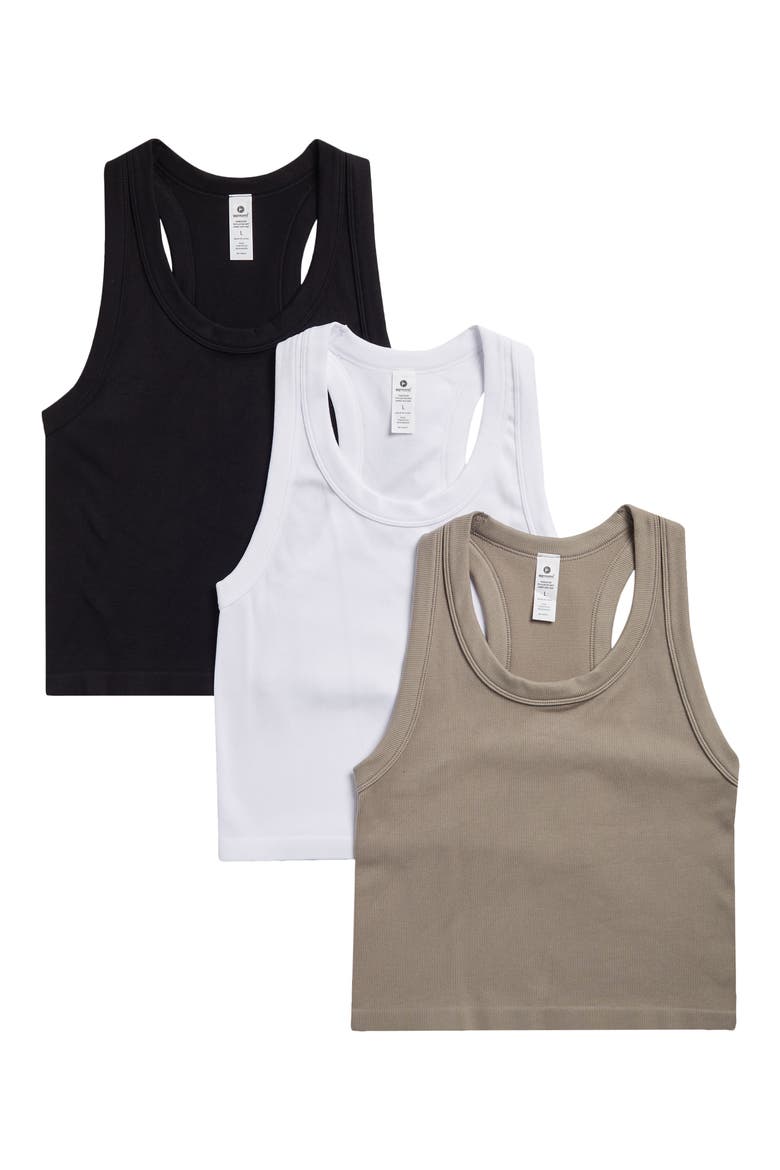 3-Pack Seamless Crop Tanks, Alternate, color, SATELLITE/ WHITE/ BLACK