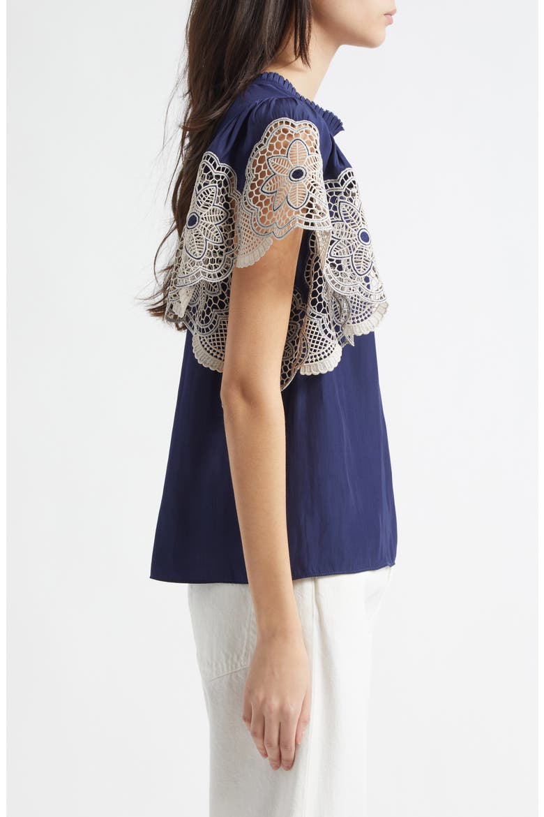 Esti Embroidered Sleeve Top, Alternate, color, SPRING NAVY
