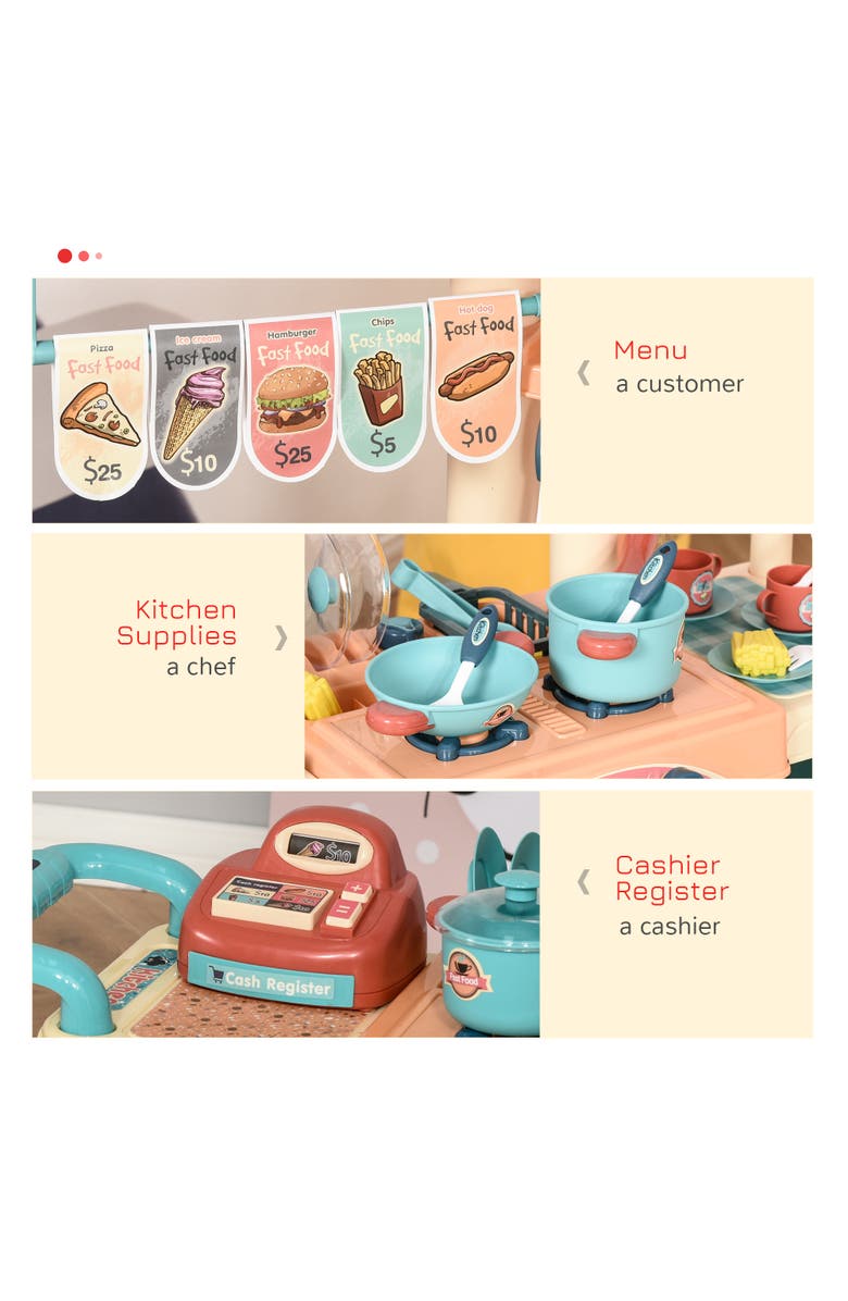 Qaba Kids Kitchen Food Stand with Play Food, Cashier Register, Accessories, Alternate, color, Multi-Colored