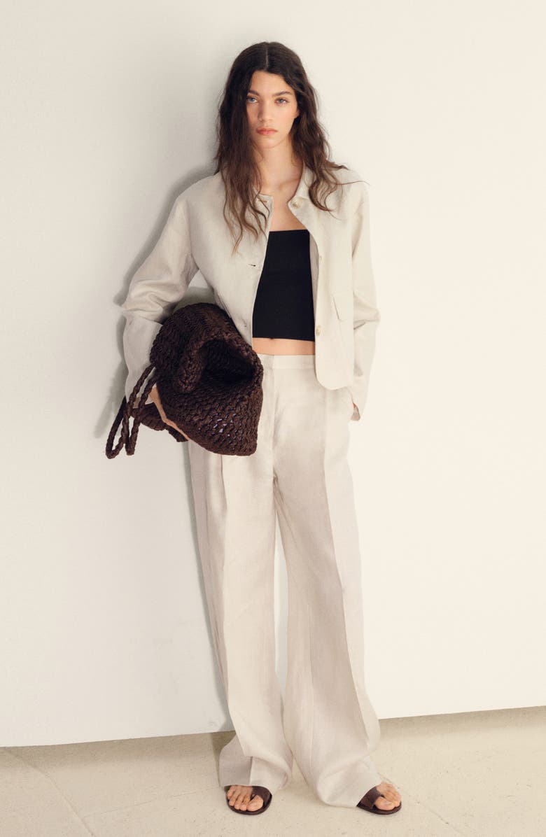 MANGO Pleated Linen Pants, Alternate, color, Ecru