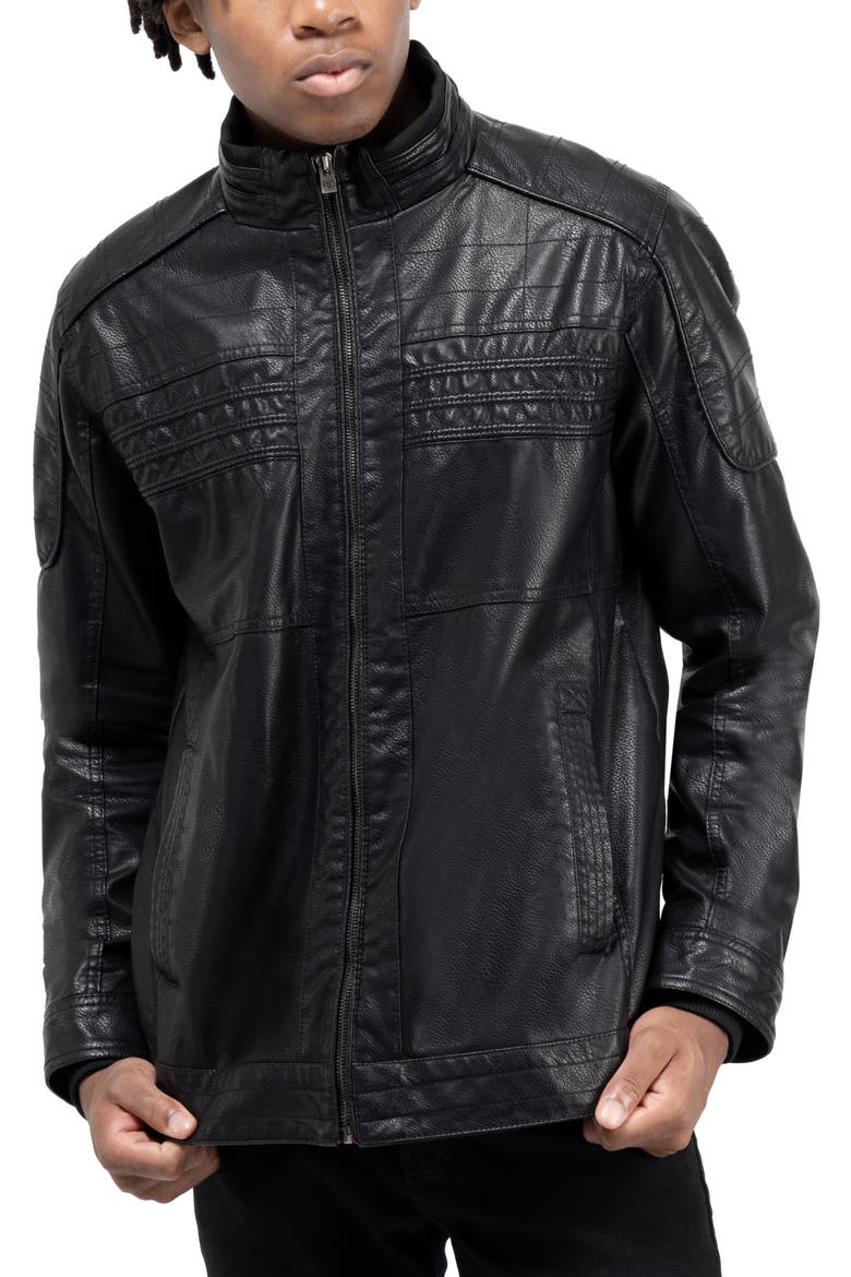 Faux Leather Hooded Moto Jacket with Faux Fur Lining, Alternate, color, BLACK