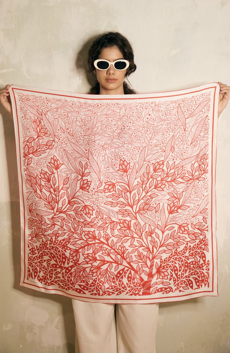 Jessie Zhao New York Double Sided Silk Scarf Of Scarlet Tree of Life, Alternate, color,