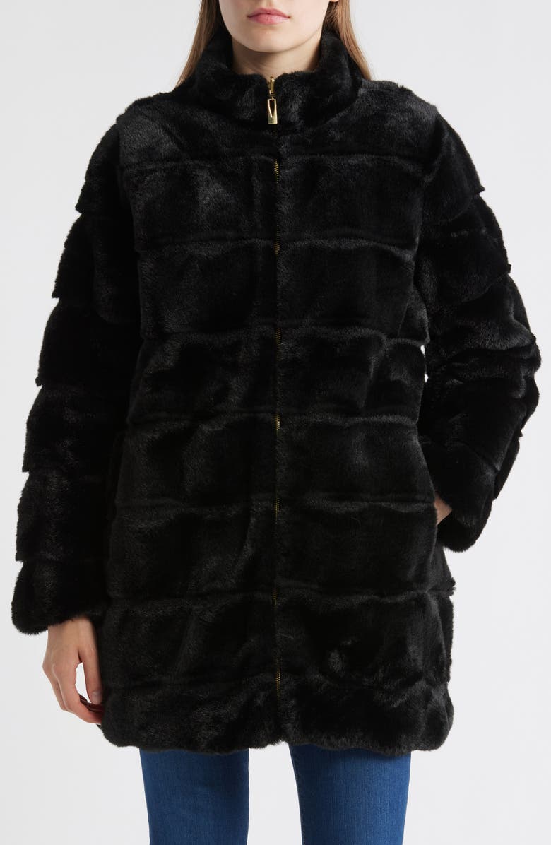 Via Spiga Wavy Reversible Faux Fur Quilted Coat, Main, color,