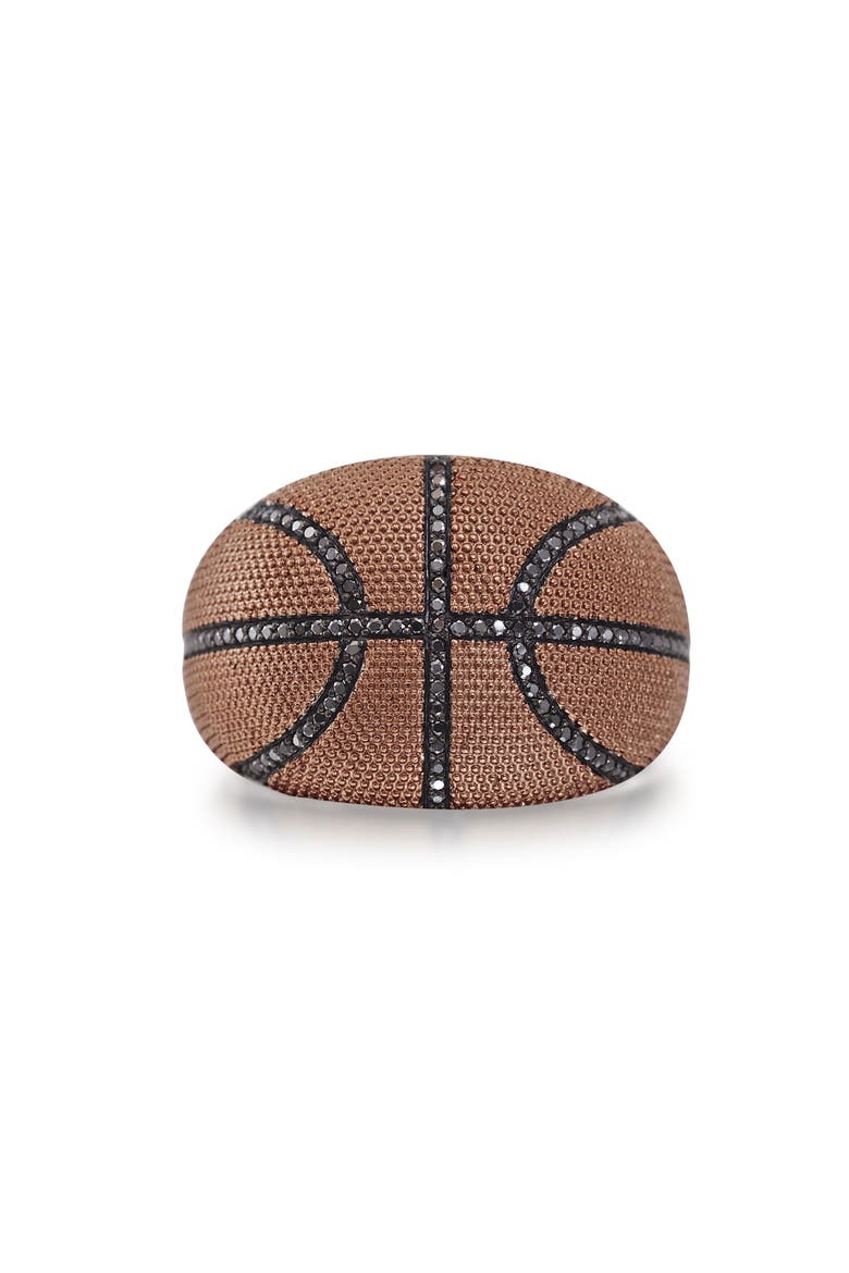 Slam Dunk Basketball Sterling Silver & Black Diamond Men Ring, Main, color, Silver