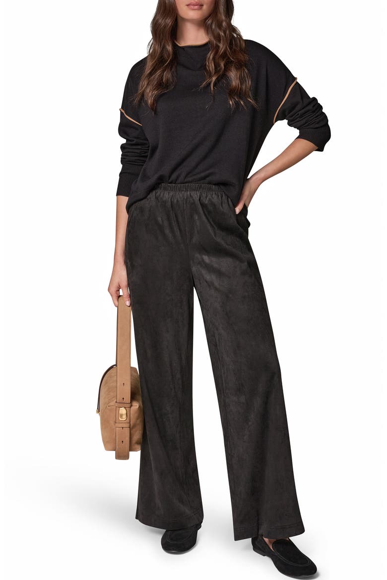 Microsuede Mid Rise Wide Leg Pants, Alternate, color, BLACK