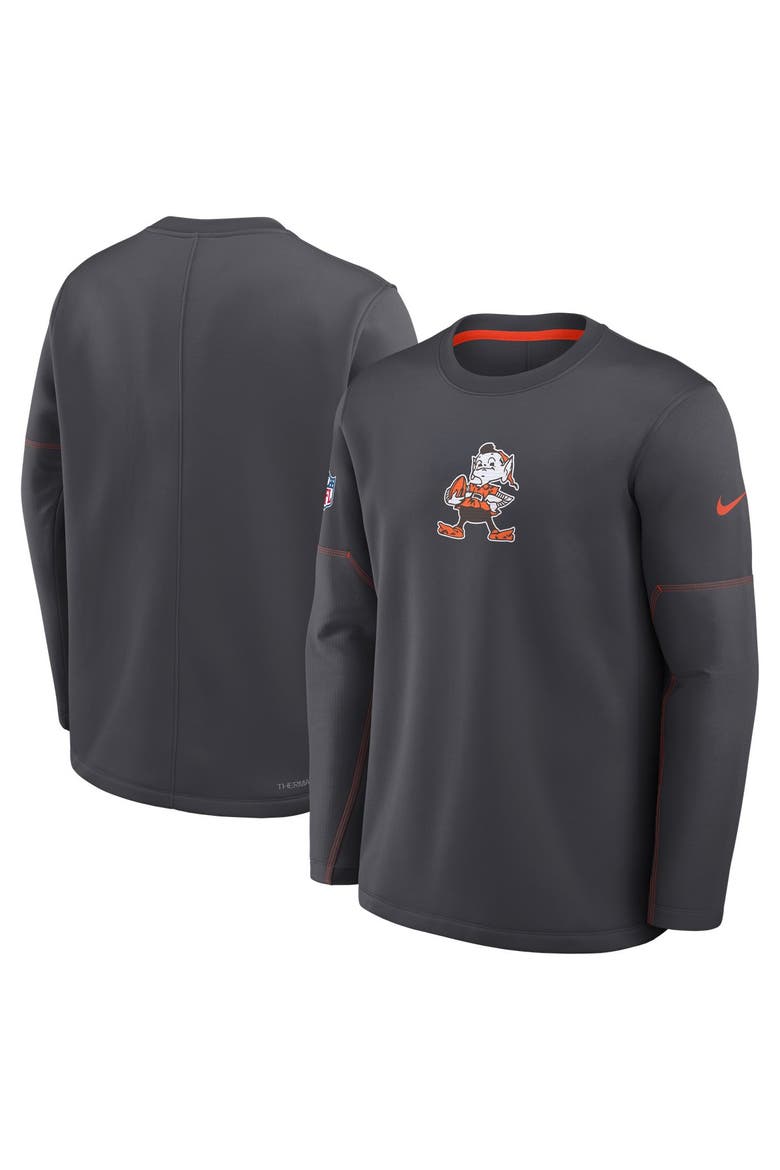 Men's Nike Charcoal Cleveland Browns Sideline Coaches Team Present Midweight Therma-FIT Sweatshirt, Main, color, Charcoal