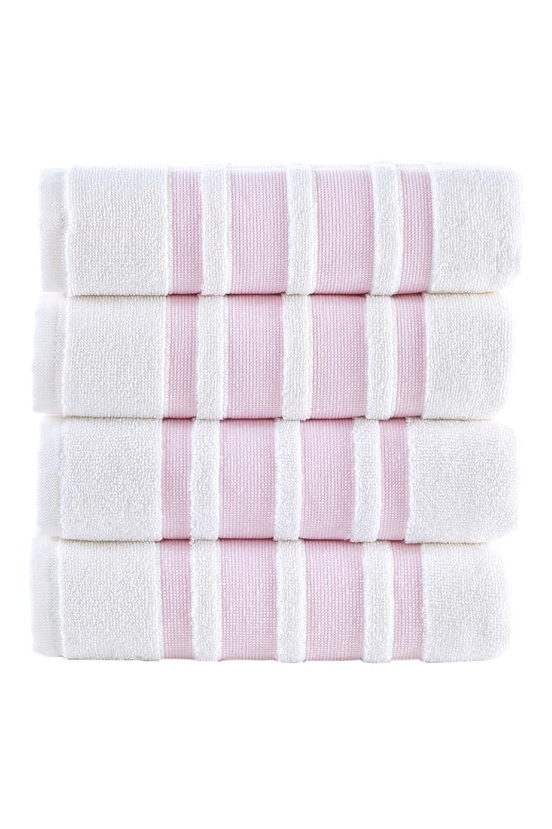 Contrast Border 4-Piece Towel Set, Main, color, WHITE/ PINK