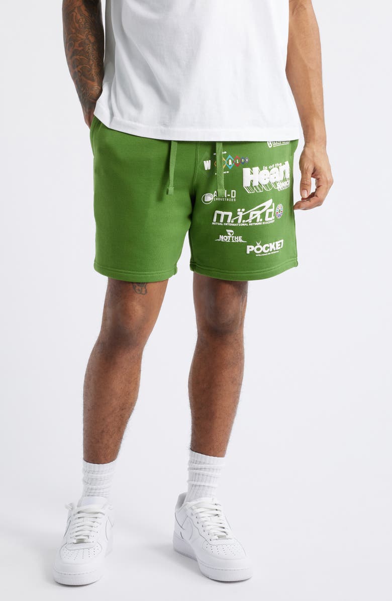 Billionaire Boys Club WHM Cotton Graphic Shorts, Main, color, Cactus