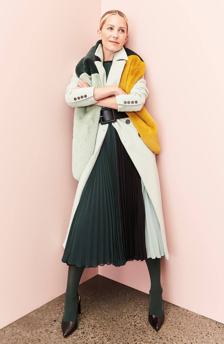 Halogen<sup>®</sup> x Atlantic-Pacific Colorblock Pleated Midi Dress, Alternate, color, 