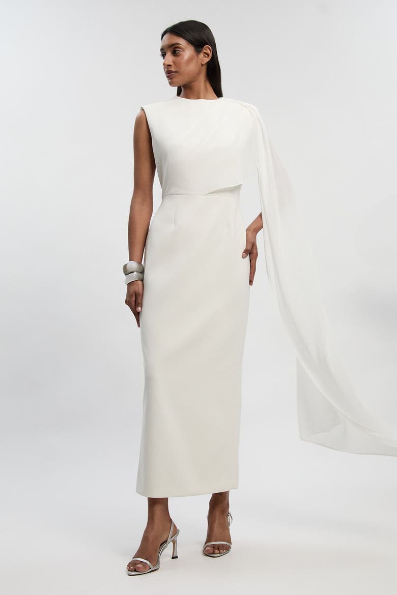 Tailored Cape Drape Maxi Dress, Alternate, color, Ivory