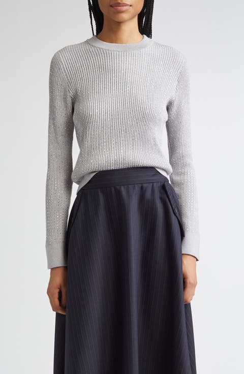 Journey Crystal Embellished Virgin Wool Rib Sweater
