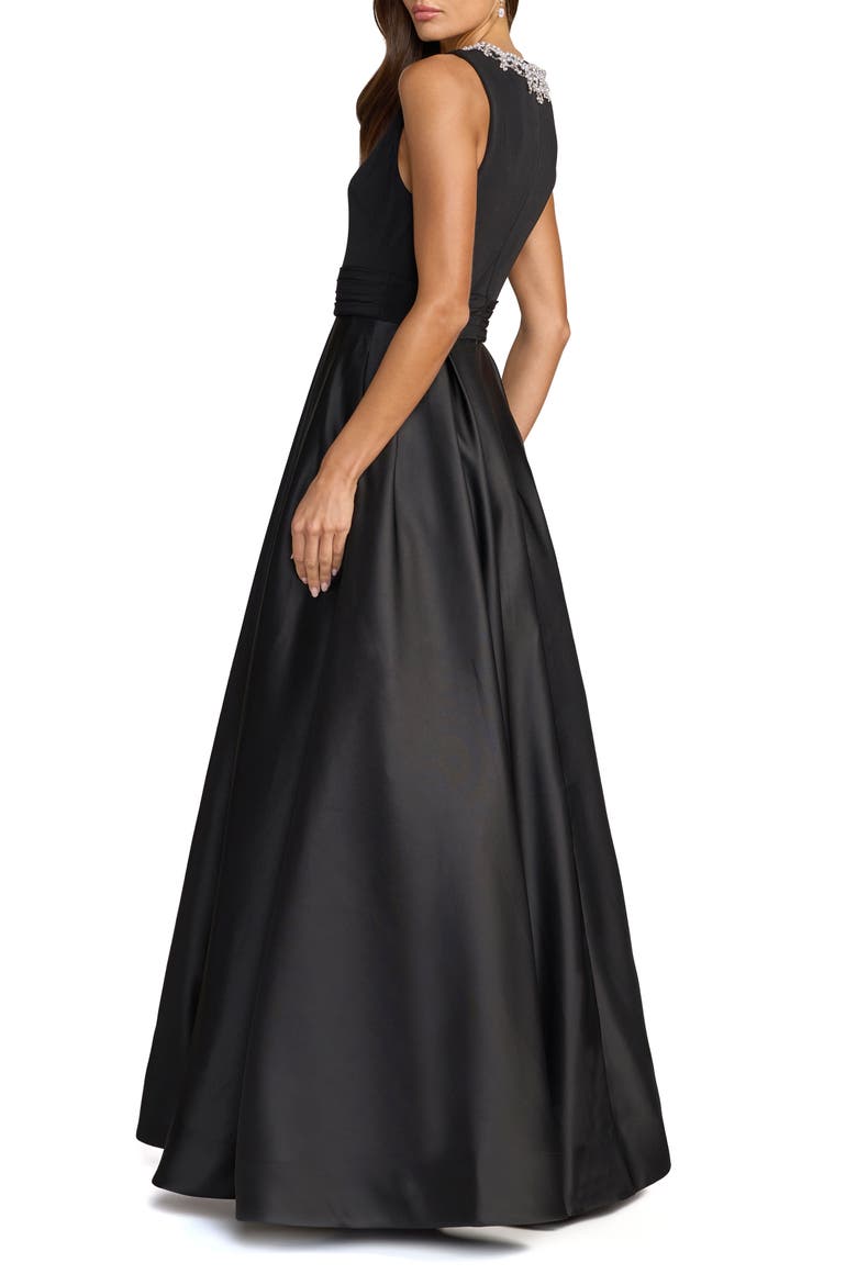 Floral Embroidered Jersey Long Sleeve Gown, Alternate, color, Black