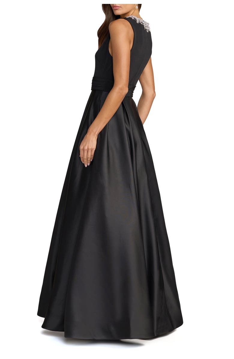 Mac Duggal Embellished High Neck Sleeveless A Line Gown, Alternate, color, Black