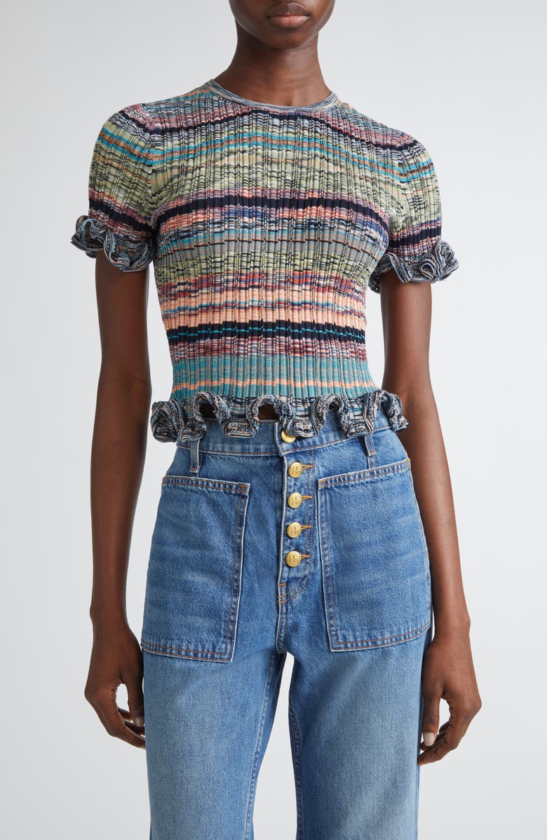 Ulla Johnson Miya Ruffle Space Dye Top, Main, color, Azurite