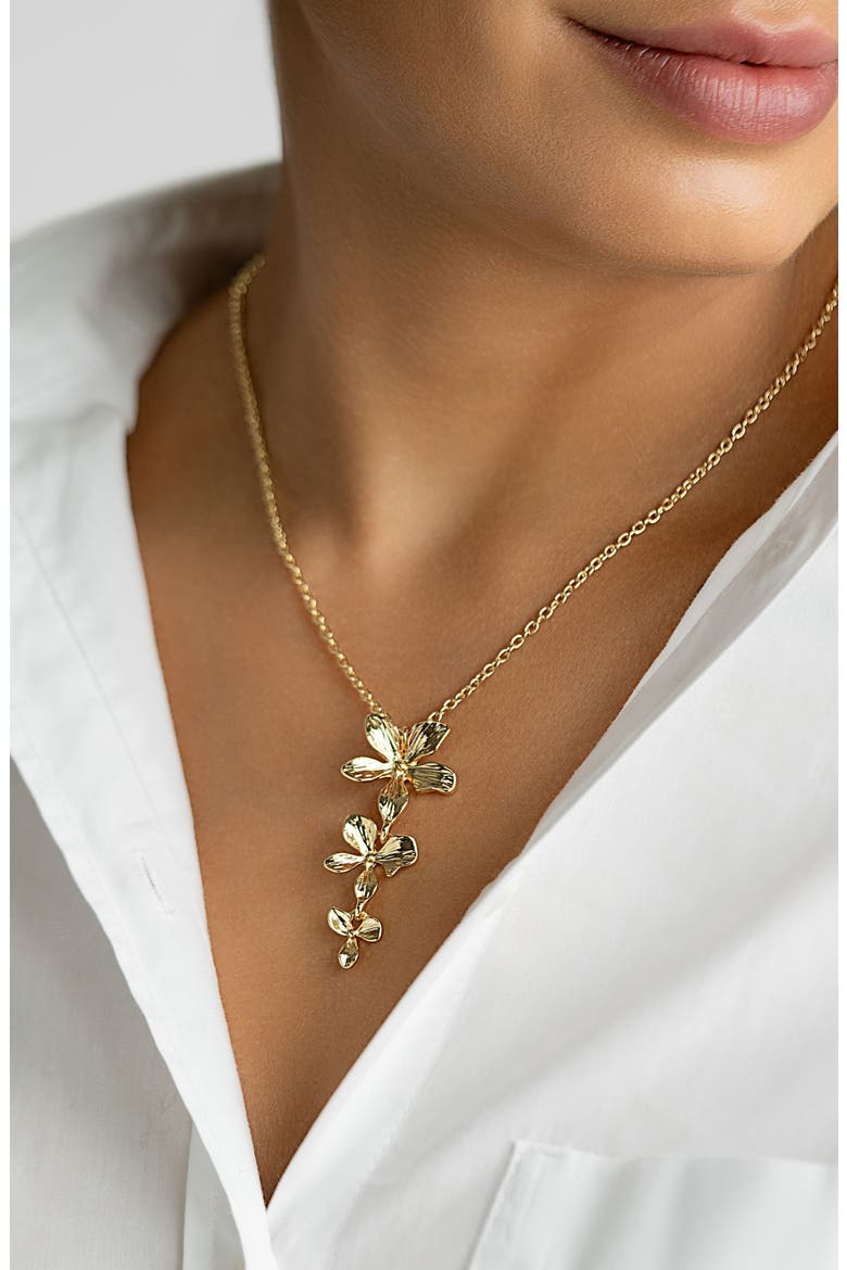 Petal Triple Flower Drop Pendant Necklace, Alternate, color, GOLD