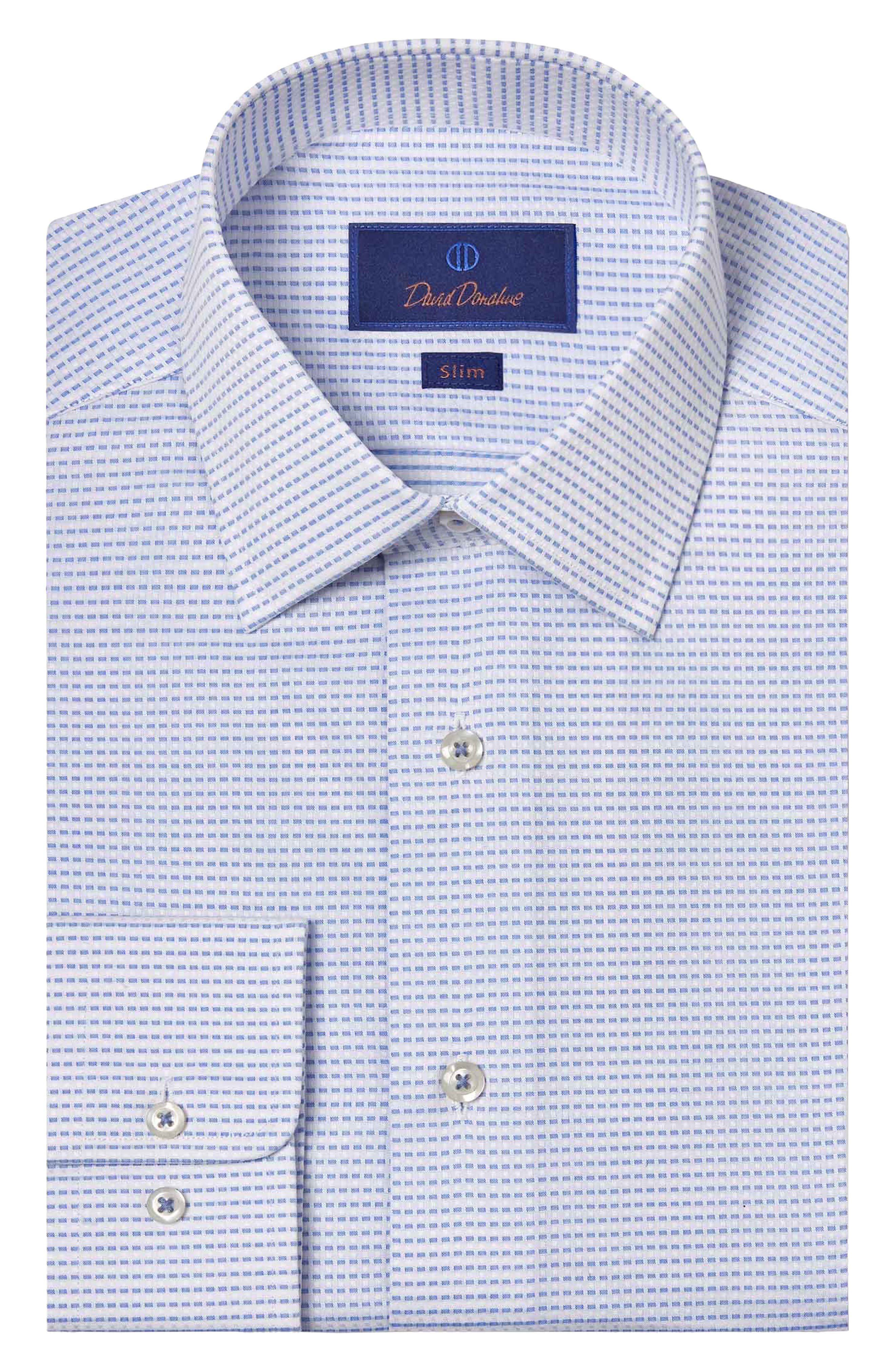 David Donahue Slim Fit Neat Cotton Dobby Dress Shirt