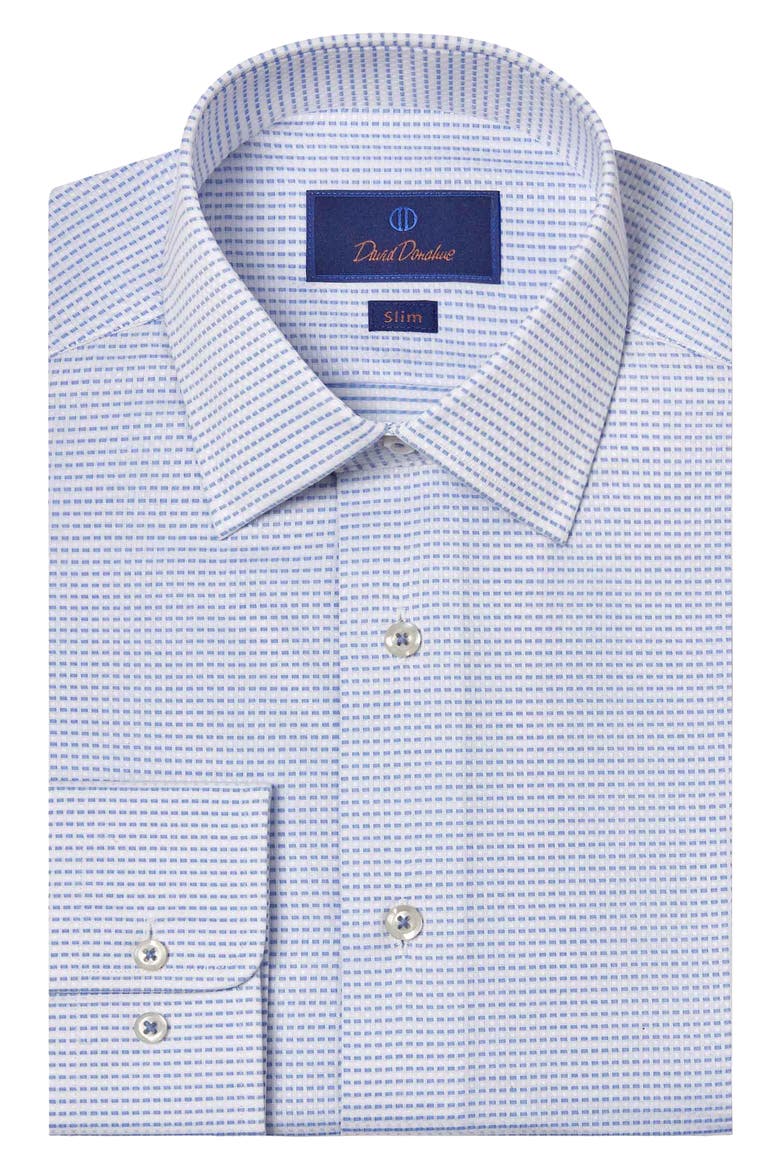 Slim Fit Neat Cotton Dobby Dress Shirt, Main, color, WHITE/ BLUE