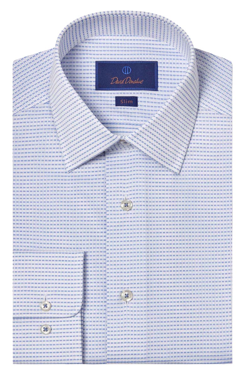 David Donahue Slim Fit Neat Cotton Dobby Dress Shirt, Main, color, White/ Blue