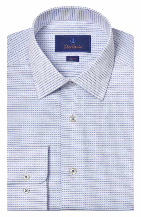 David Donahue Slim Fit Neat Cotton Dobby Dress Shirt