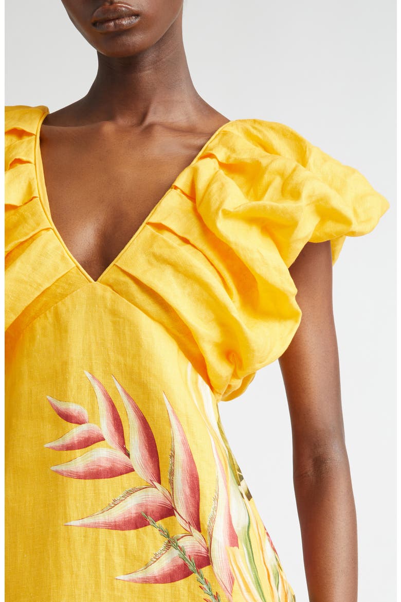 Spring Awakening Placed Floral Linen Dress, Alternate, color, YELLOW