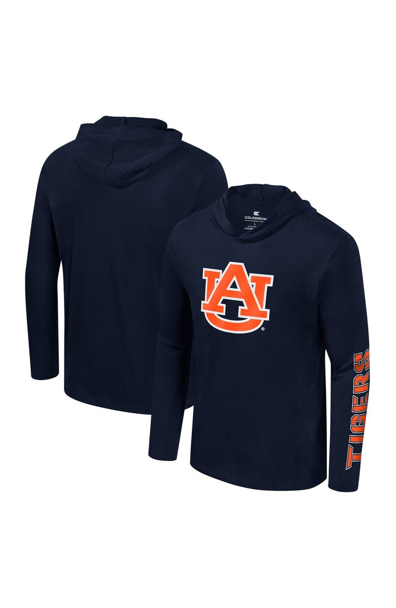 COLOSSEUM Men's Colosseum Navy Auburn Tigers Color Pop Active Blend 2-Hit Long Sleeve Hooded T-Shirt, Main, color, 