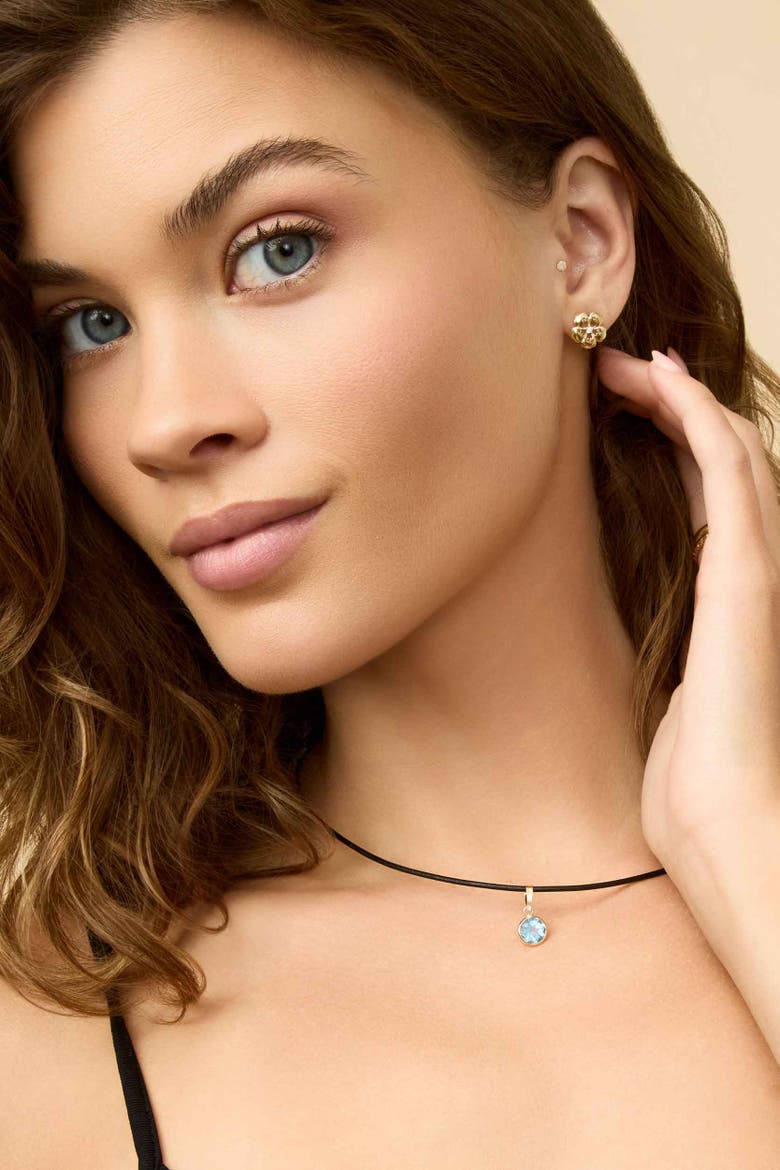 14K Yellow Gold Vivid Round Pendant Charm, Alternate, color, Yellow Gold, Blue Topaz