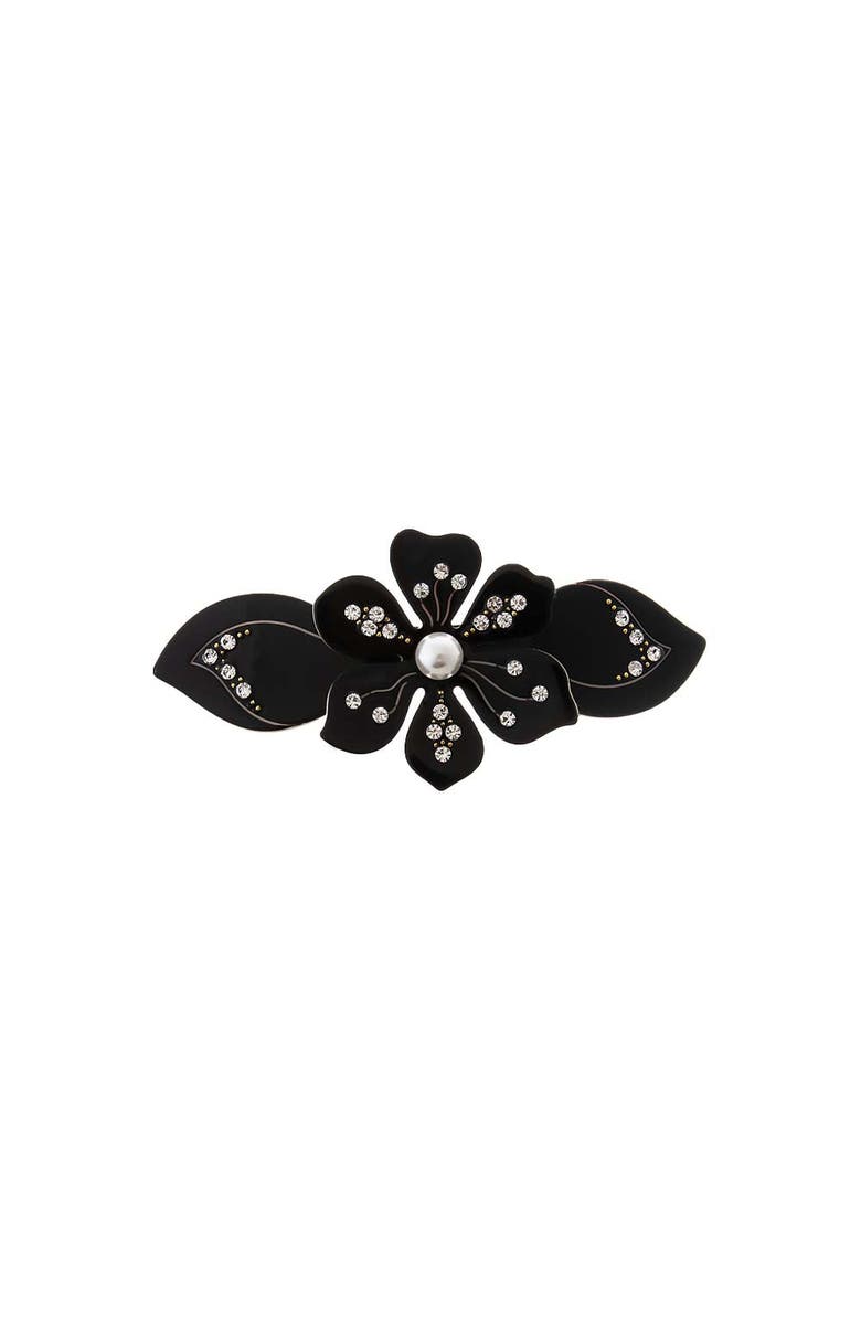 BY ADINA EDEN Colored Rhinestone & Pearl Center Flower Hair Barrette, Main, color, Black