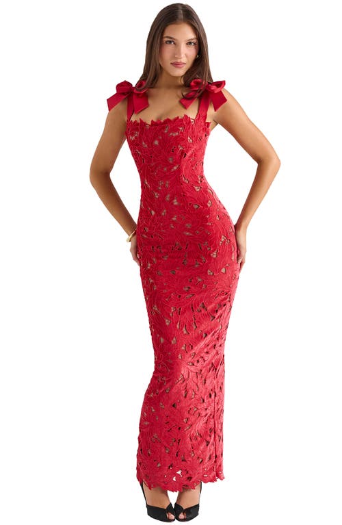 House Of Cb Tiff-a Three-piece Floral Embroidered Midi Dress In Hauted Red