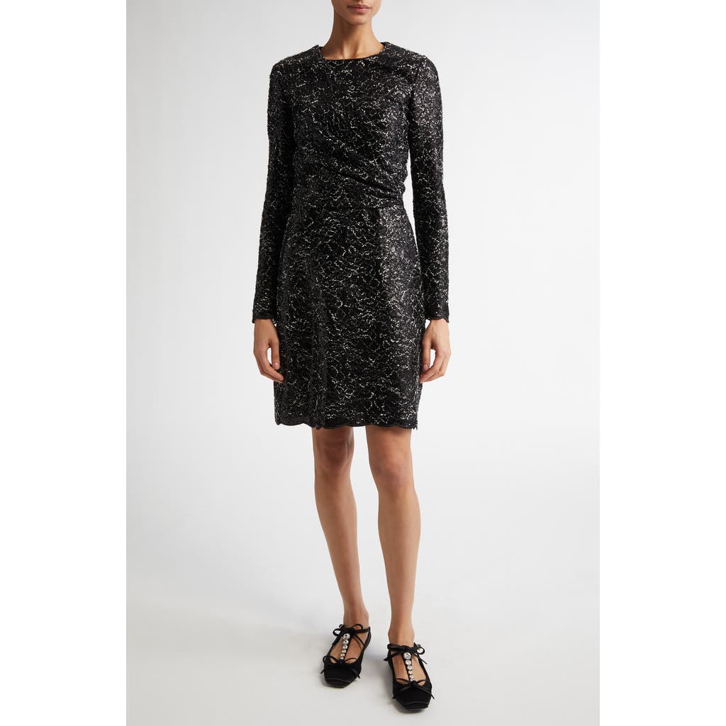 Giambattista Valli Sequin Long Sleeve Tweed A-line Dress In Black