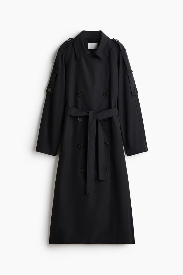 Double-Breasted Trench Coat, Alternate, color, Black