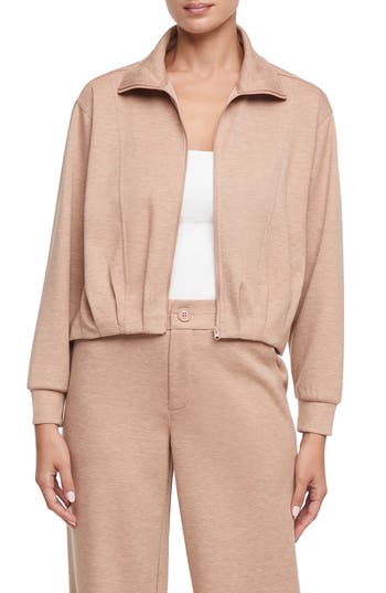 Three Dots Bubble Hem Full Zip Jacket In Brown