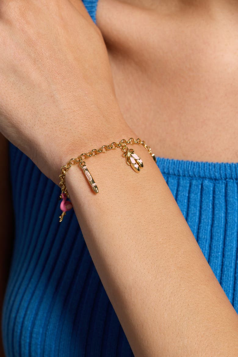 Crayola x Alex and Ani Fan Favorites Tickle Me Pink Charm Bracelet, Alternate, color, Gold