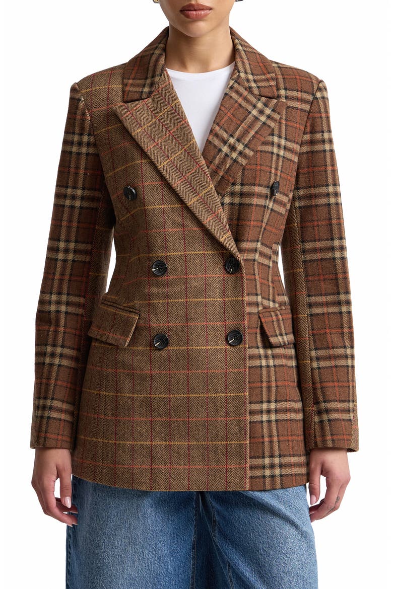 Mixed Plaid Hourglass Jacket, Main, color, BROWN CHEVRON PLAID