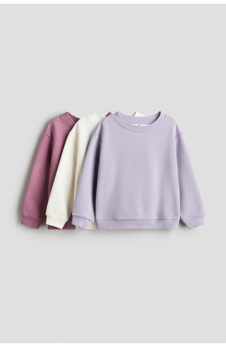 H&M 3-pack Brushed-inside Sweatshirts, Main, color, Light Purple/Dusty Rose