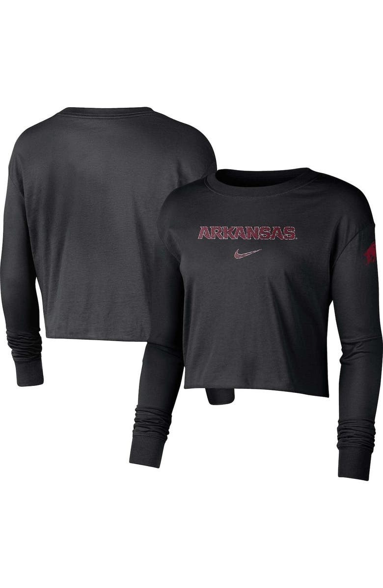 Nike Women's Nike Black Arkansas Razorbacks 2-Hit Cropped Long Sleeve Logo T-Shirt, Main, color,