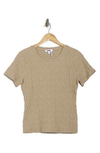 Shop Donna Karan Puckered Short Sleeve T-shirt In Pebble
