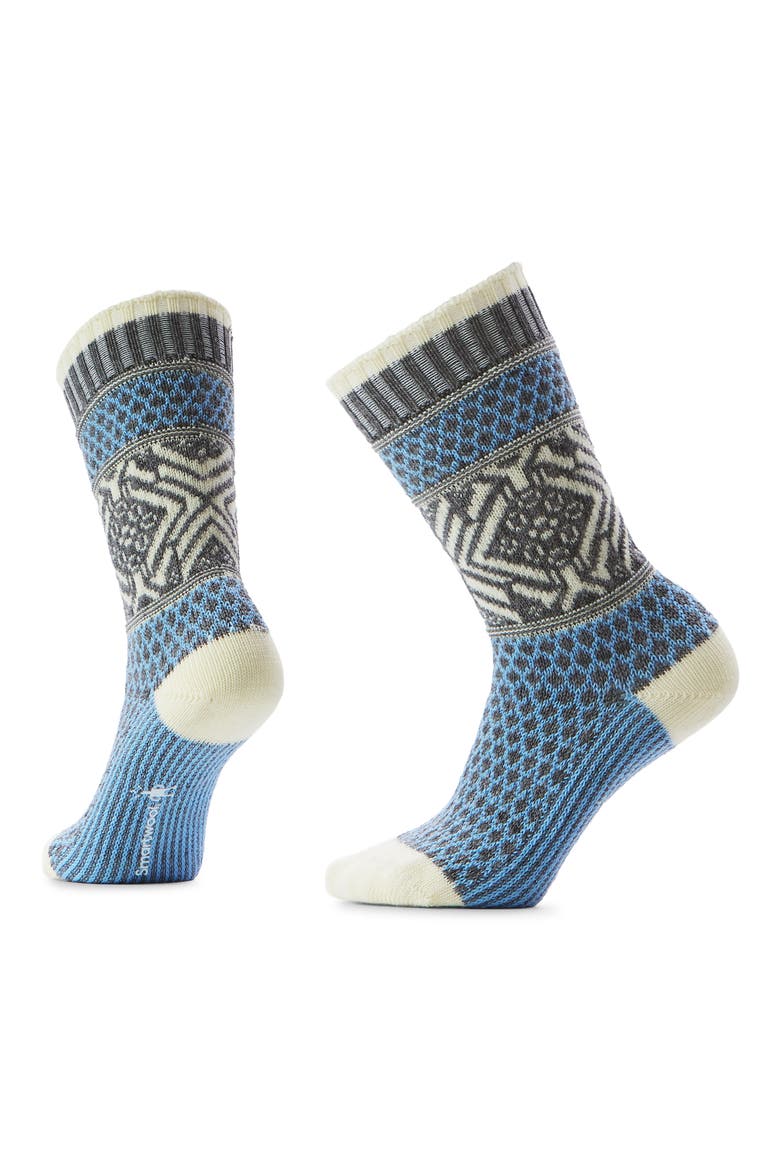 Everyday Cozy Popcorn Snowflake Merino Wool Blend Crew Socks, Main, color, SERENE BLUE