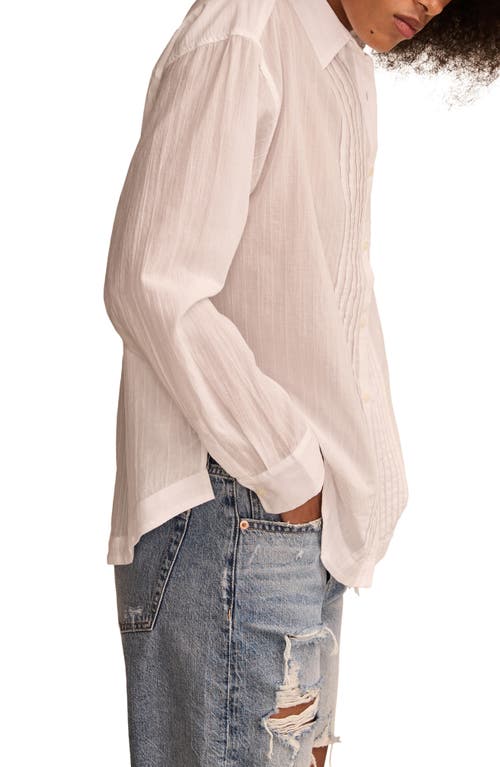 Lucky Brand Pintuck Detail Tonal Stripe Cotton Button-up Shirt In Bright White