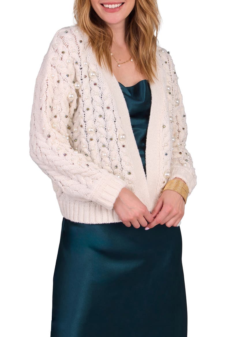 Faux Pearl Knit Cardigan, Main, color, IVORY