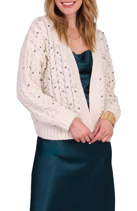 Faux Pearl Knit Cardigan