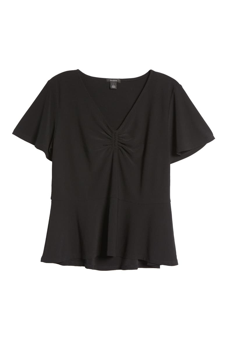 Cinch Front Peplum Top, Alternate, color, BLACK
