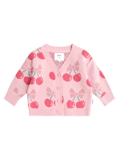 Huxbaby Cherry Pie Scalloped Knit Cardi In Pink