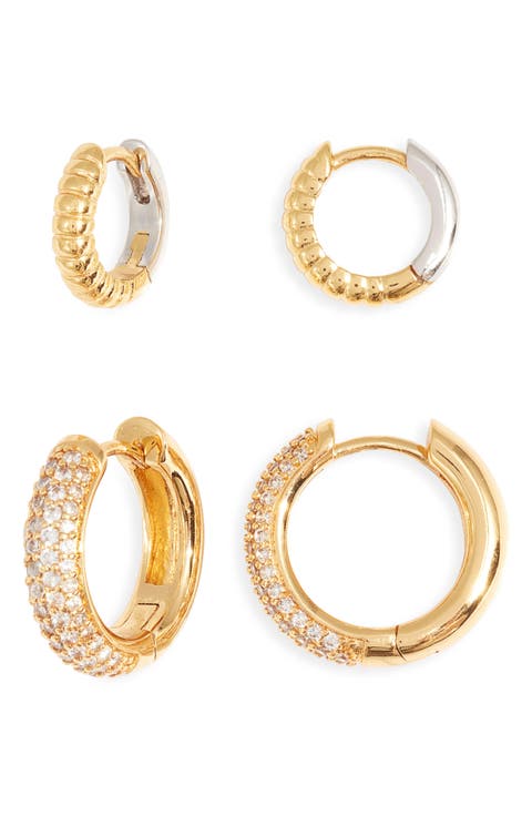 Set of 2 Cubic Zirconia Huggie Hoop Earrings
