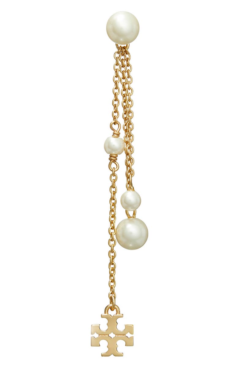 Tory Burch Kira Imitation Pearl Linear Drop Earrings, Alternate, color,