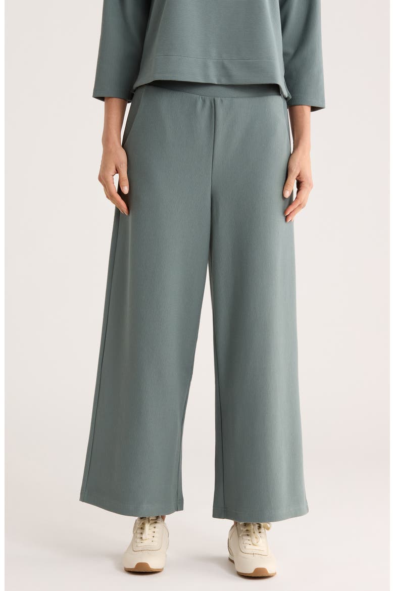 Rib Knit Wide Leg Pants, Main, color, SEA GREEN
