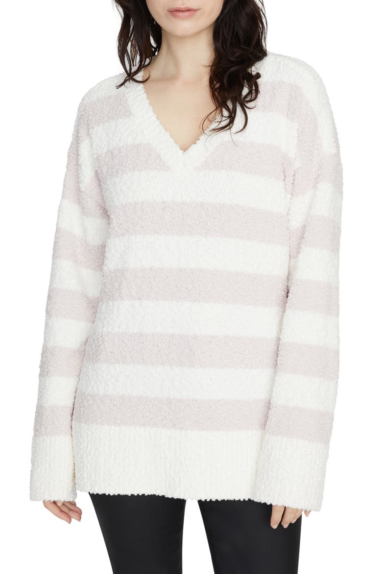 V-Neck Teddy Sweater, Main, color, CLOUD/ LIGHT PERAL STRIPE