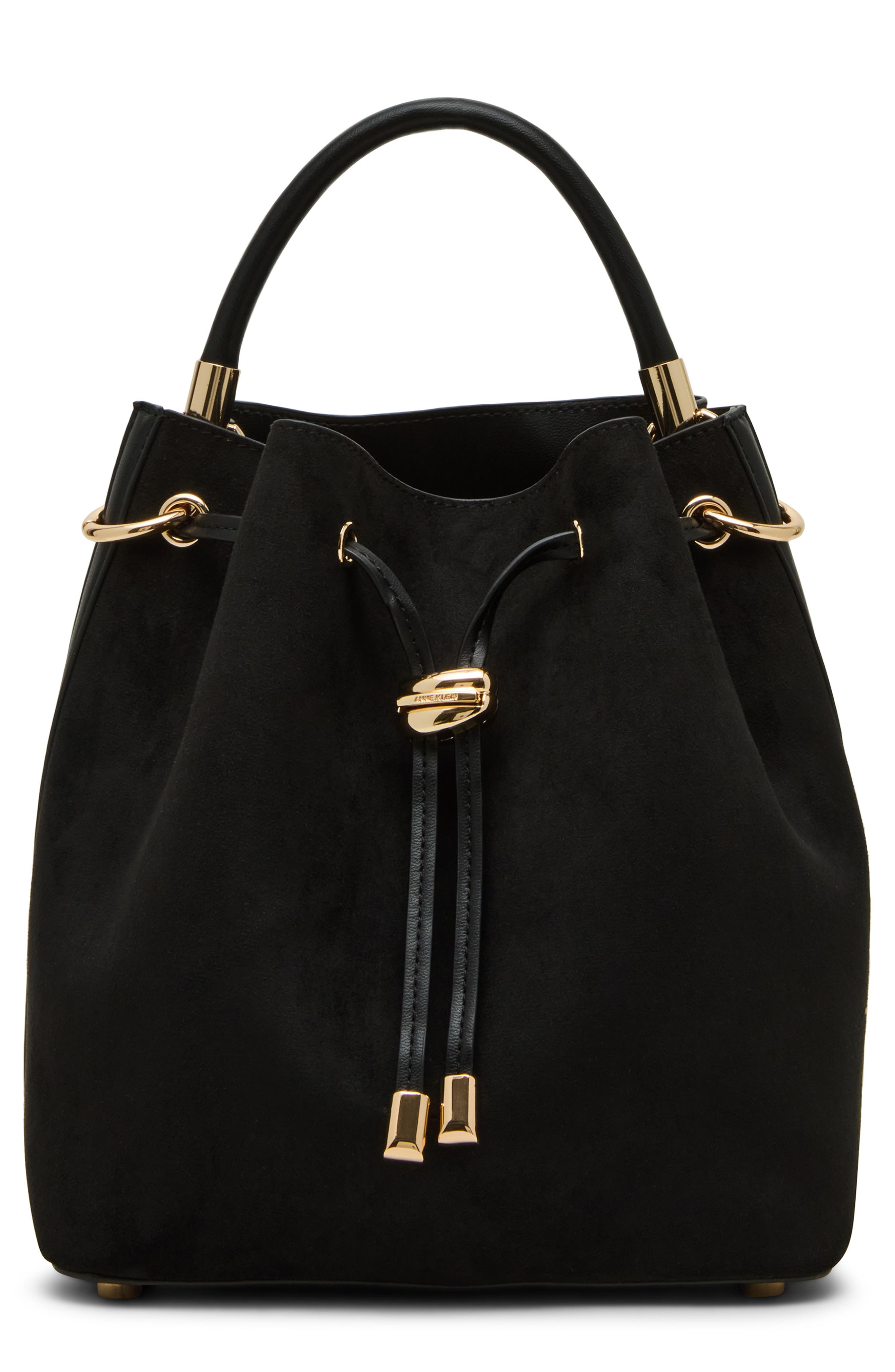 Anne Klein Midi Shoulder Bucket Bag, Main, color, Black