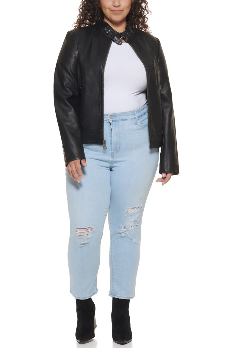Racer Faux Leather Jacket, Alternate, color, BLACK