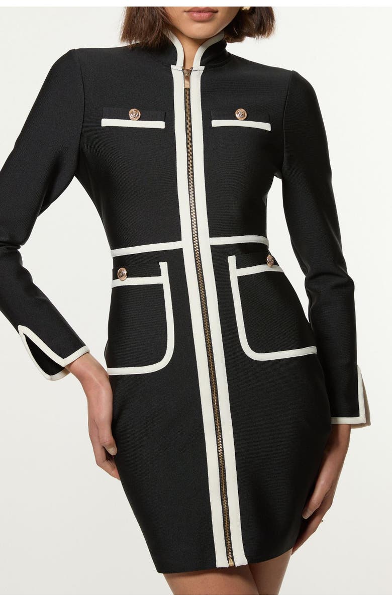 Karen Millen Bandage Knit Military Detail Dress, Alternate, color, Mono