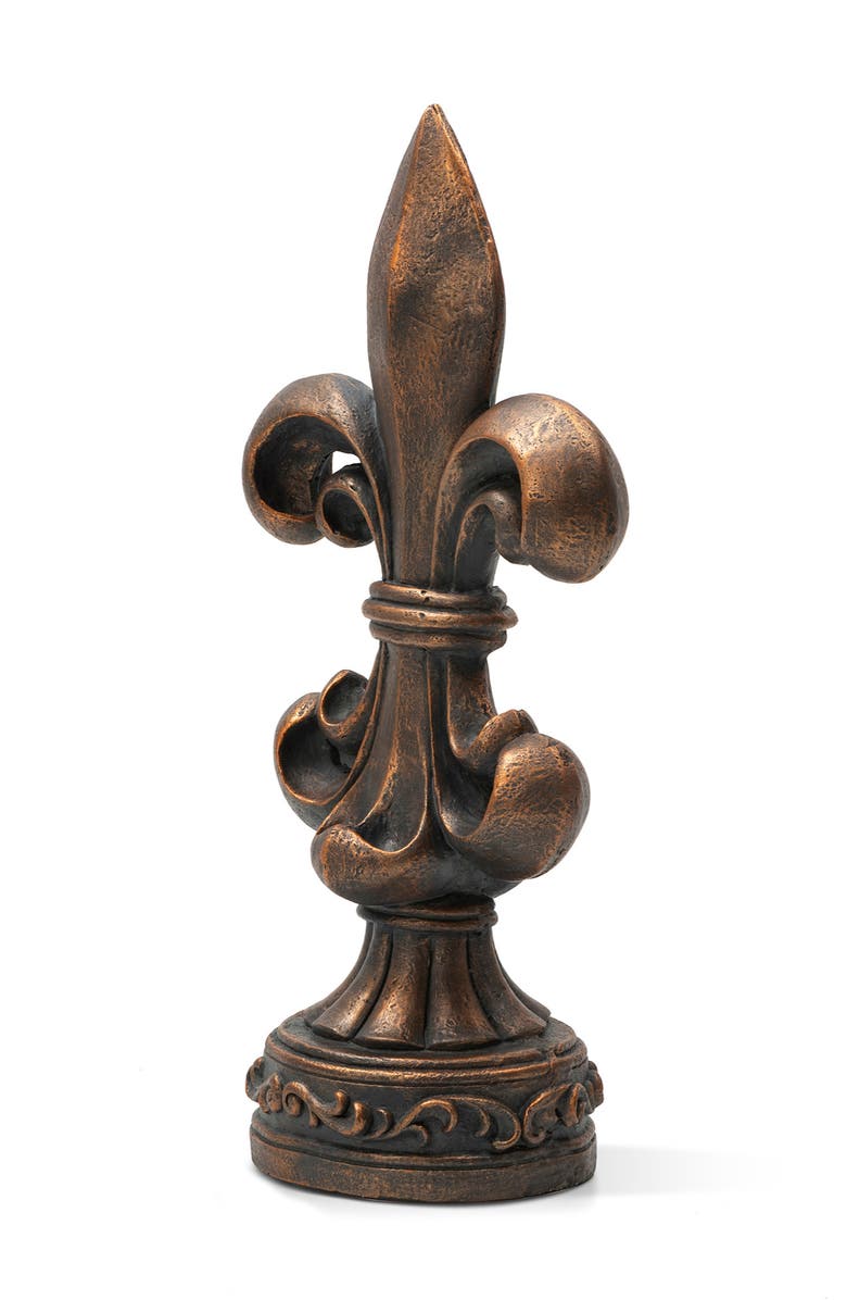 Glitzhome 27.25"H MGO Standing Fleur De Lis French Holiness Garden Statue, Alternate, color, Brown